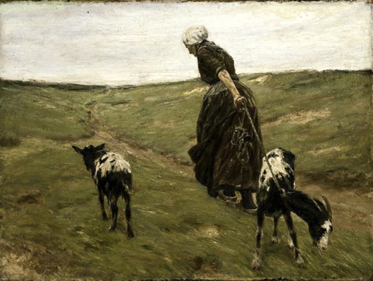 Liebermann Femme avec des chèvres dans les dunes